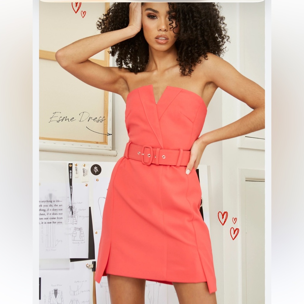 Coral Belted Mini Dress